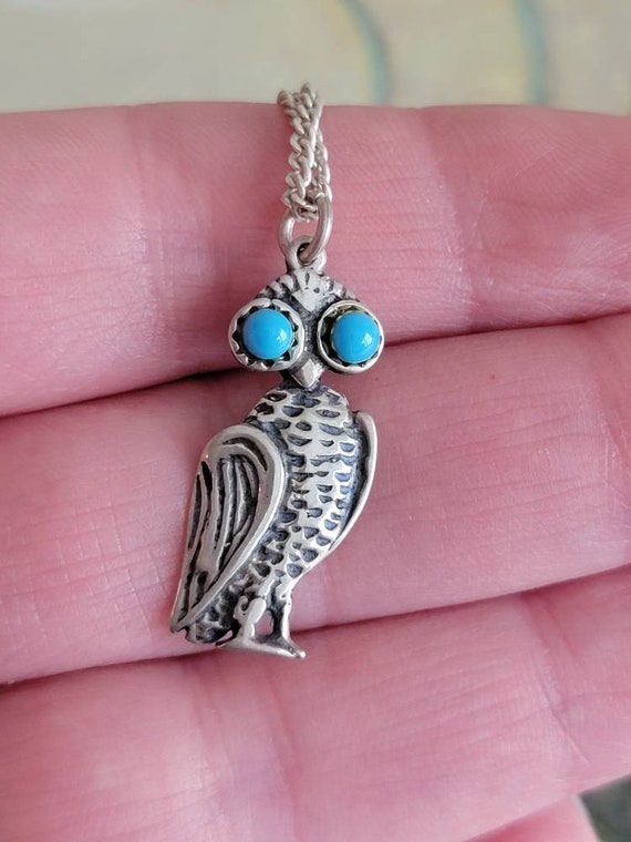 Vintage SC Sterling Silver and Turquoise Wise Owl… - image 9