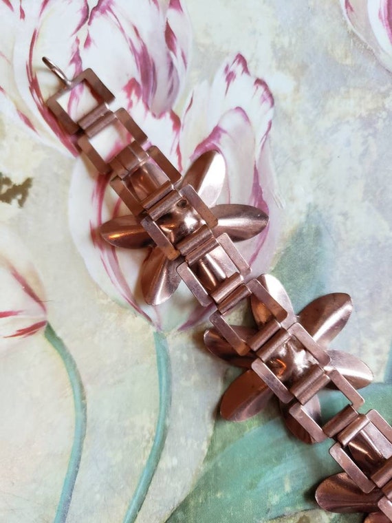 Vintage Copper Daisy Flower Bracelet - image 6