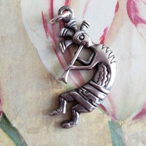 Vintage Sterling Silver Flute Dancer Kokopelli Pendant 1990s Hand Made Signed Southwestern
