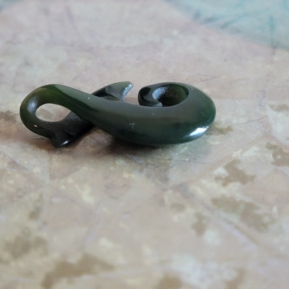 Vintage Hand Carved Jade Hook Pendant - image 5