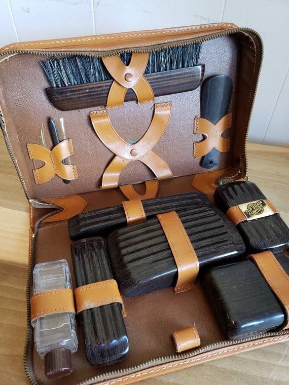 trousse de toilette en cuir marron vintage taille unique annees 70