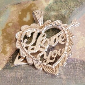 Vintage Sterling Silver I Love You Heart and Arrow Pendant Love Valentine&#39;s Day