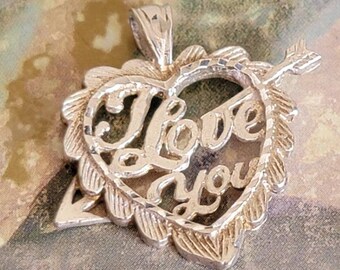 Vintage Sterling Silver I Love You Heart and Arrow Pendant Love Valentine's Day