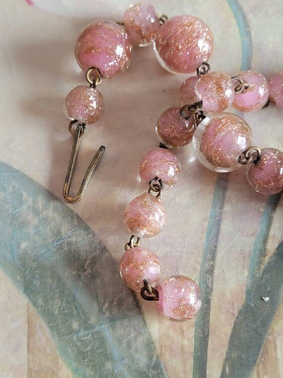 Vintage Pink Glass Beads with Gold Flecks and Gol… - image 6