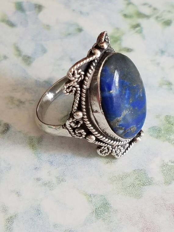 Vintage Sterling Silver and Blue Stone Bezel Ring… - image 9