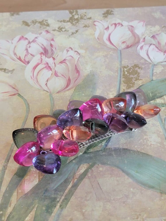 Vintage Multicolor Heart Hair Barrette French Cli… - image 3