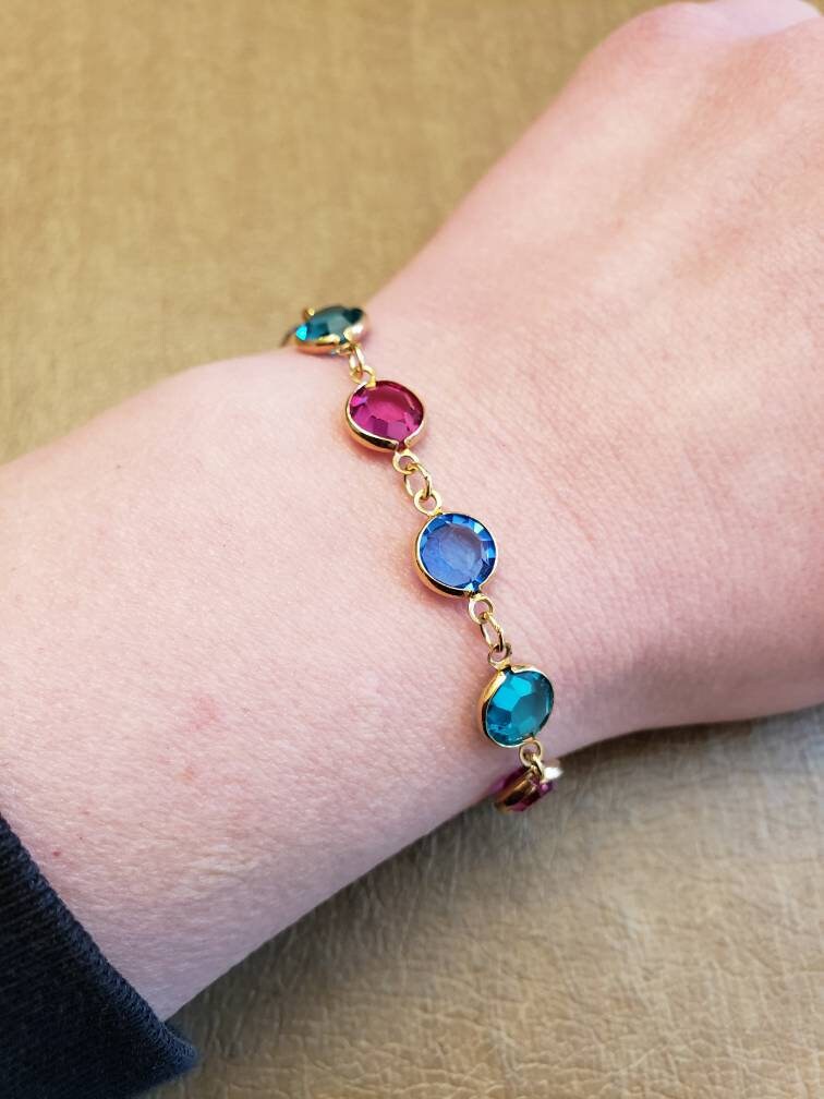 Vintage Swarovski Multicolor Crystal Bracelet Faceted Round