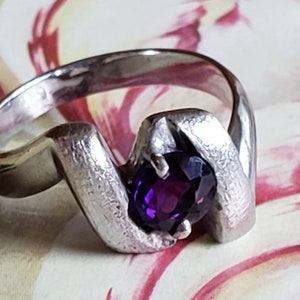 Vintage BLZ Sterling Silver and Amethyst Faceted Ring Size 5.25 925 1980s