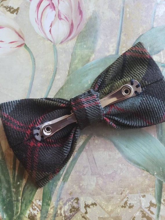 Vintage Shades of Olive Green Clip on Bow Tie Bow… - image 4