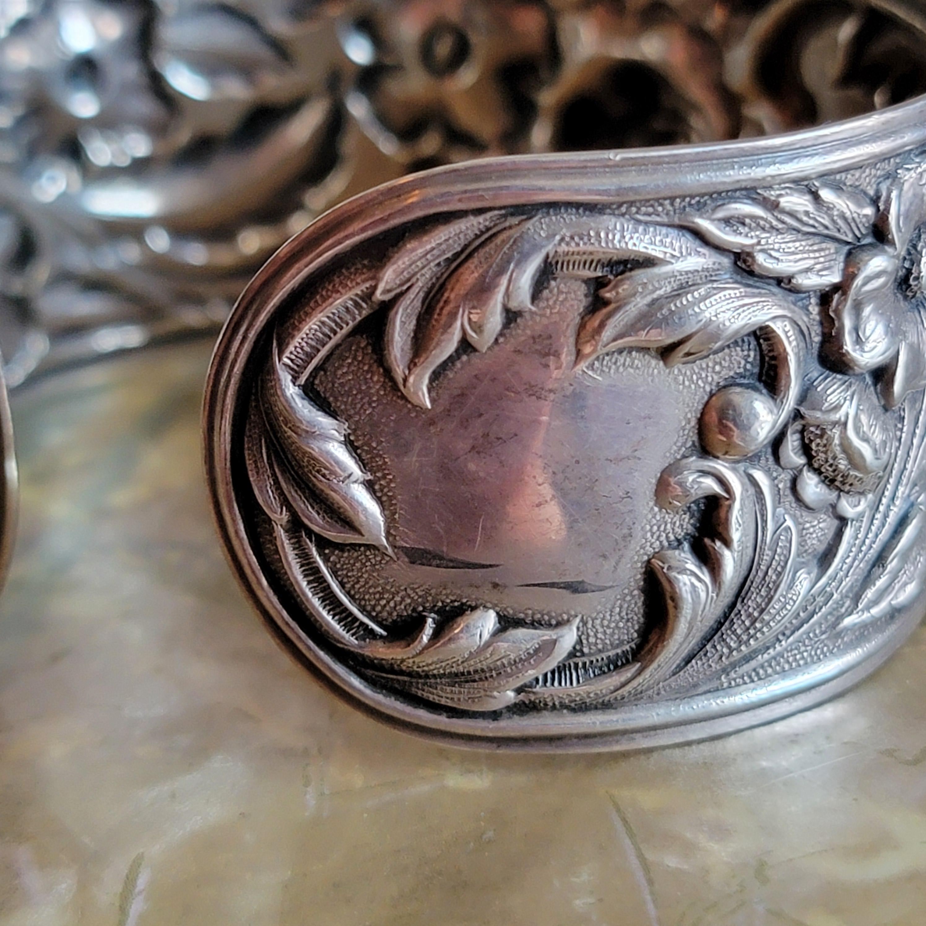 Vintage Signed S Kirk & Son Sterling Silver Flower Floral Cuff
