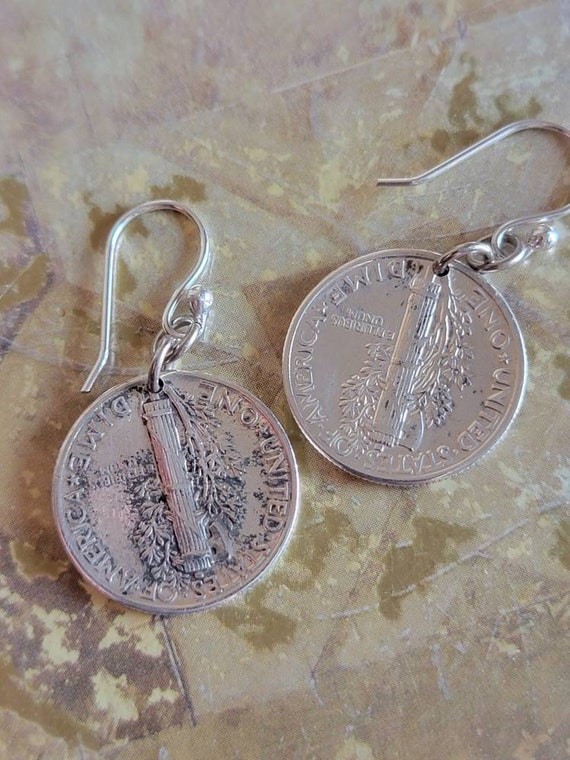 Vintage Sterling Silver Mercury Dime Earrings for… - image 6