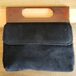 Vintage Black Purse Purse with Brown Lucite Handle 1960s Chain Shoulder Strap