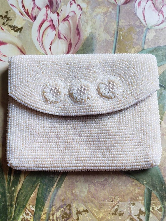 Vintage La Regale Beaded Purse: 1950s Seed Beads & Faux Pearl
