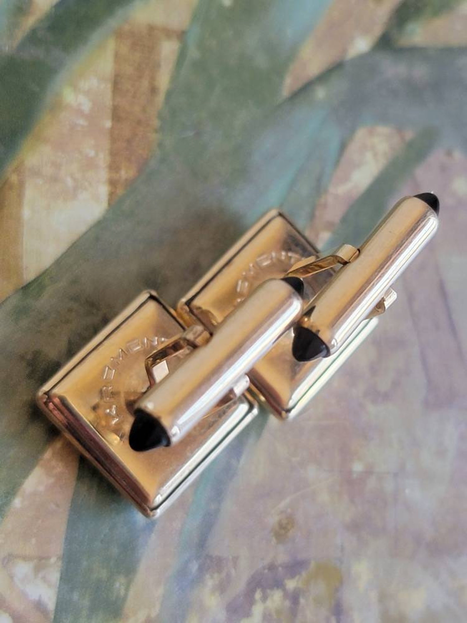 Vintage Krementz Cufflinks Cuff Links 1950s Square Black Gold Etsy