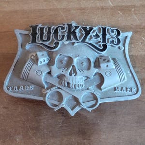 Cinturón con hebilla de dados de calavera con marca registrada Lucky 13 vintage, 2003, compartimento para billetera, tal como está