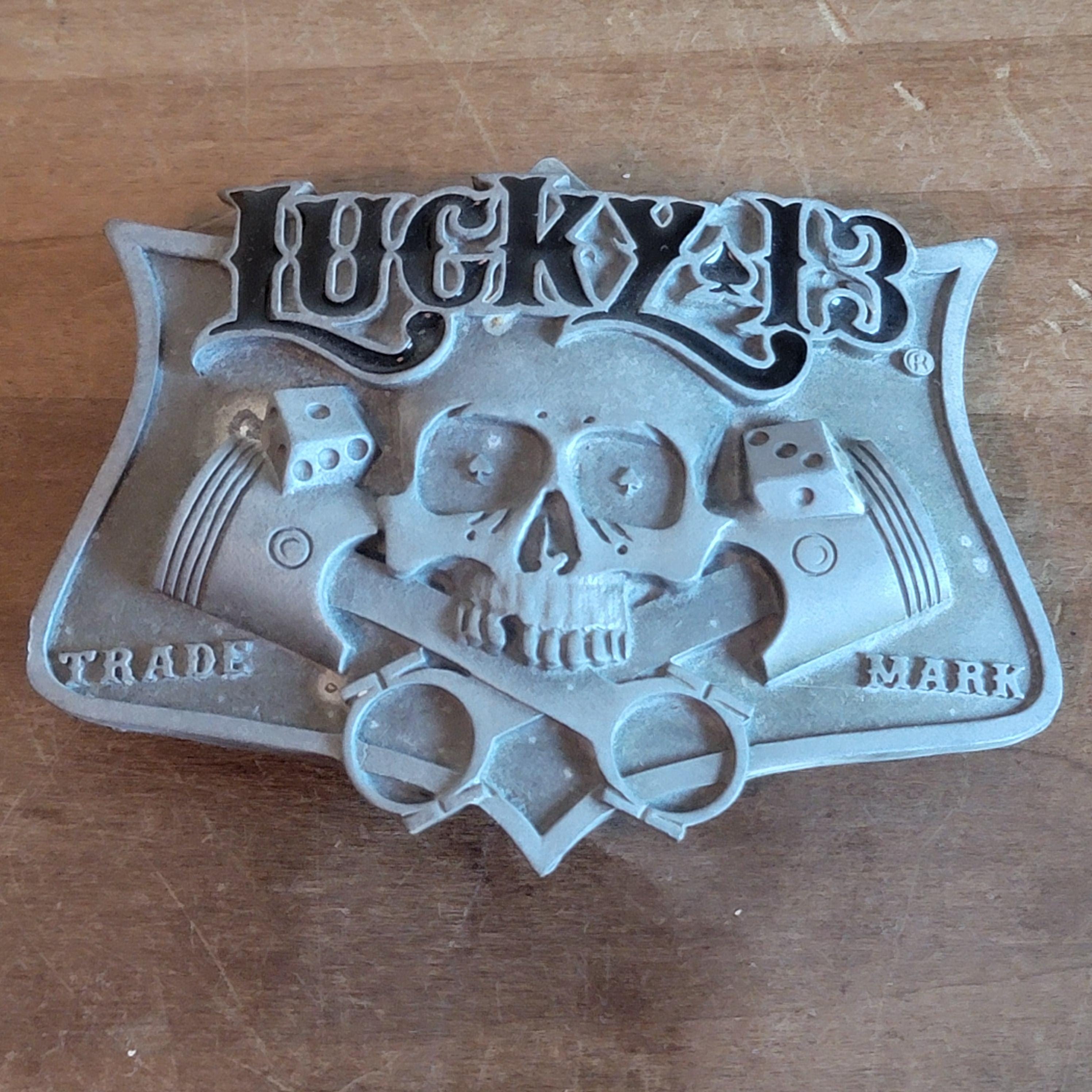 Vintage Lucky 13 Trademark Skull Dice Belt Buckle 2003 Wallet