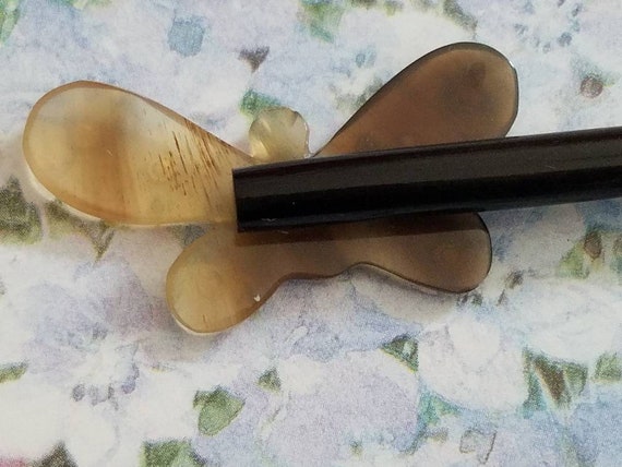 SALE Vintage Wooden Butterfly Hair Stick 1980s Ha… - image 5