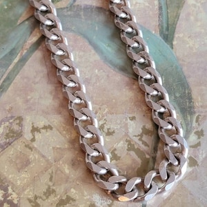 Vintage Sterling Silver Heavy Thick Men&#39;s Necklace Link Made in Italy 1980s