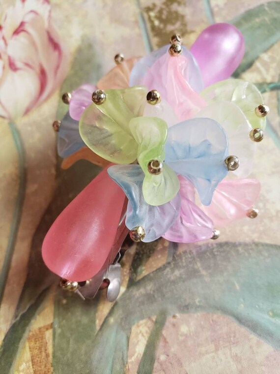 Vintage Spring Time Hair Barrette French Clip Lea… - image 3