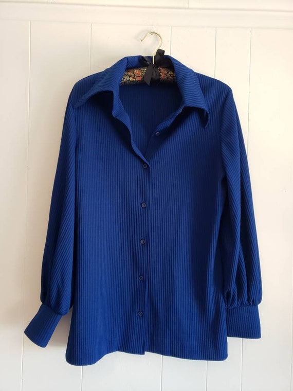 Vintage Susan Scott Blue Ribbed Blouse Size 14 Ret