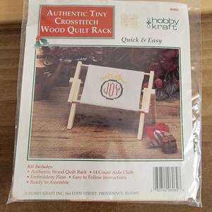 Vintage Hobby Craft Inc Authentic Tiny Crosstitch Wood Quilt Rack Needlepoint DIY Joy Christmas