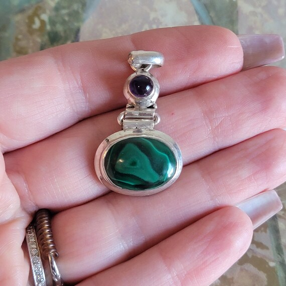 Vintage Sterling Silver Malachite and Amethyst Se… - image 7