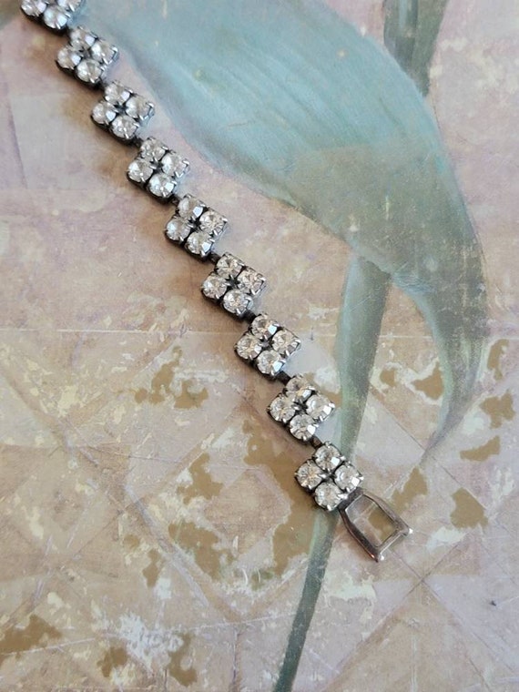 Vintage Silver Tone Metal Clear Rhinestone Bracel… - image 3