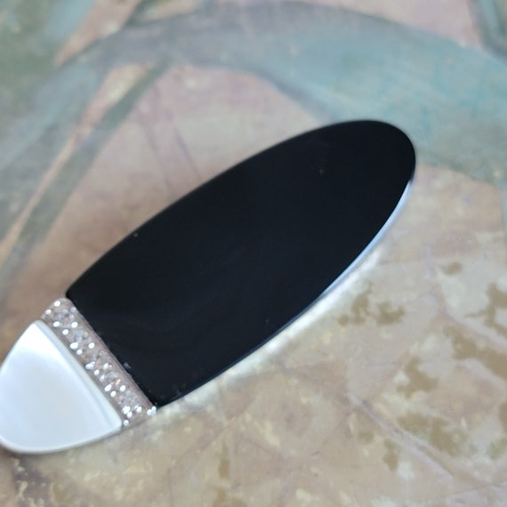 Vintage Oval Mother of Pearl Black and Rhinestone… - image 3
