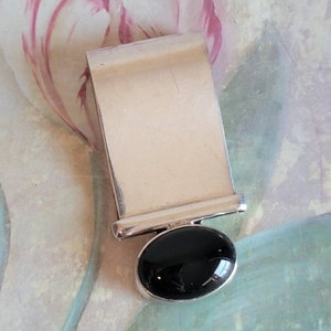 Vintage Sterling Silver and Onyx Oval Pendant with Large Bale Made in Mexico