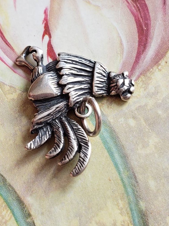 Vintage Sterling Silver Rooster Fowl Pendant 1980s - image 4