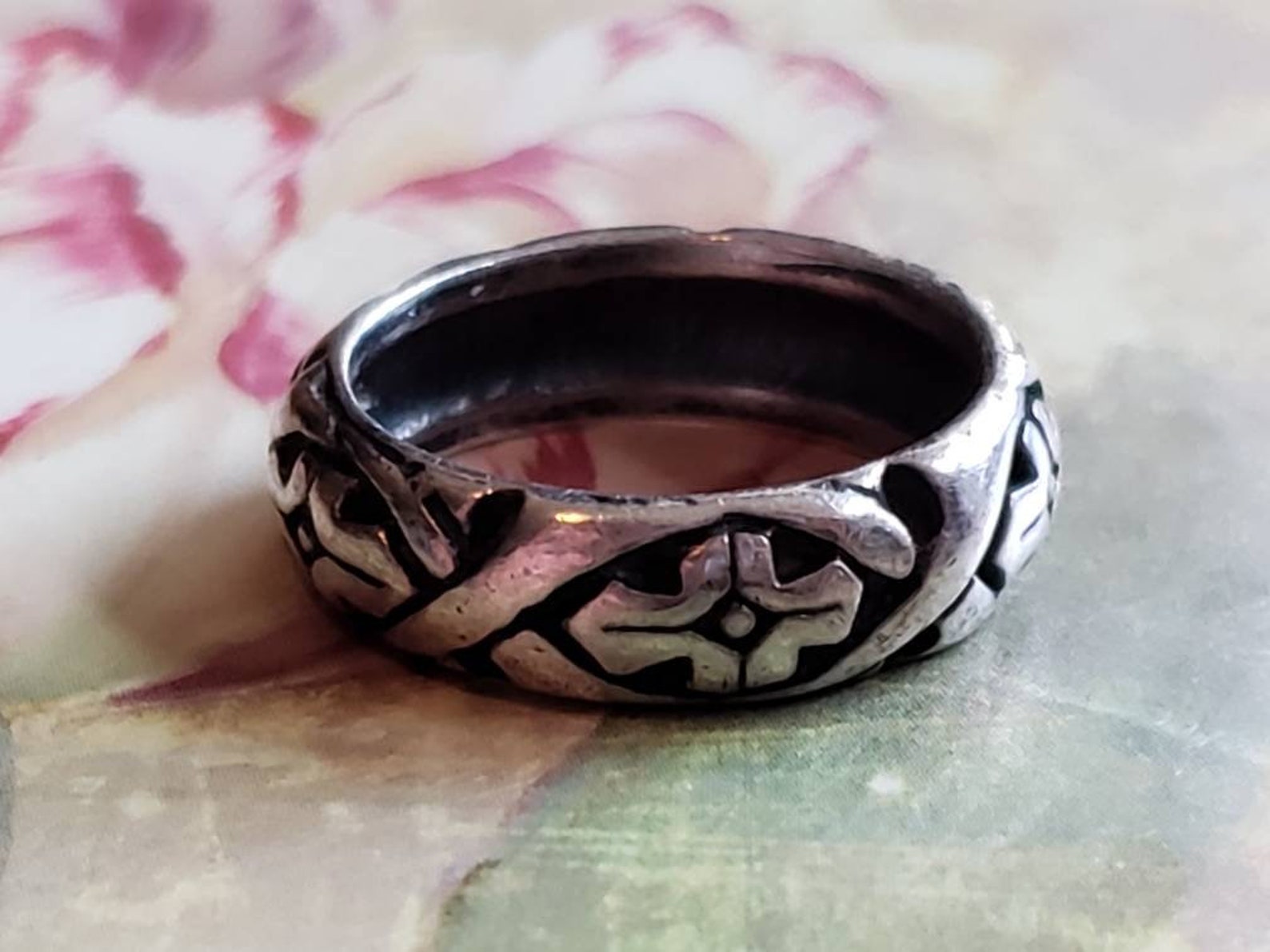 Vintage Sterling Silver Repeating Pattern Band Ring 1990s Wedding Band ...
