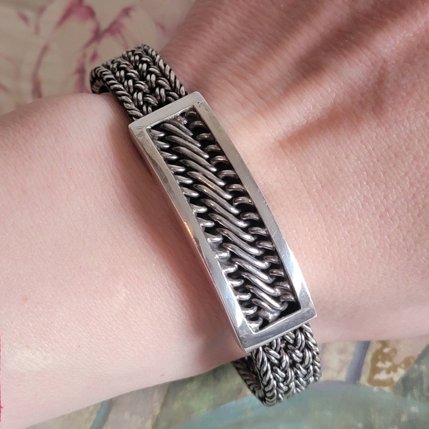 Vintage KC Indo Sterling Silver Large Men's Bracelet Toggle Vintage KC Indo Sterling Silver Large Men's Bracelet Toggle