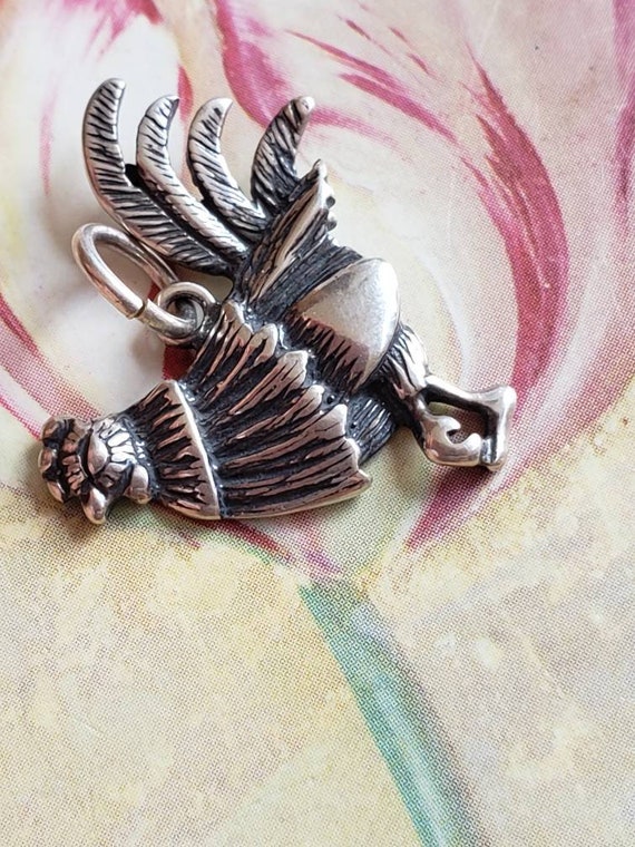 Vintage Sterling Silver Rooster Fowl Pendant 1980s - image 2