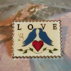 Vintage Love Birds Heart Stamp Pin Brooch 1989 United States Postal Service USA 25 Cents