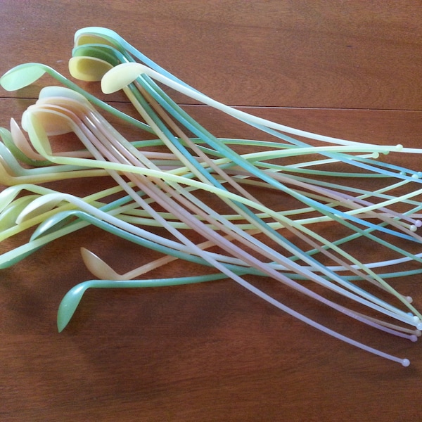 SALE Vintage Set of 40 Tupperware Iced Tea Spoons Orlando Florida Green Yellow Orange 1950s Summer