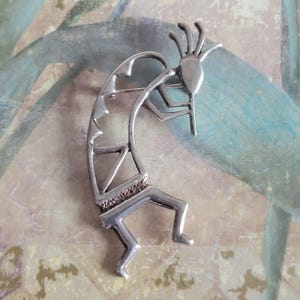 Vintage Sterling Silver Native Style Flute Player Brooch Pin Fertility Kokopelli Southwestern