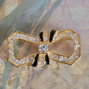 Vintage Gold Tone Metal Rhinestones Brooch or Pin 1980s Costume Jewelry