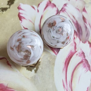 Vintage Murano Glass Clip On Earrings: White with Gold Flecks, Made in Italy