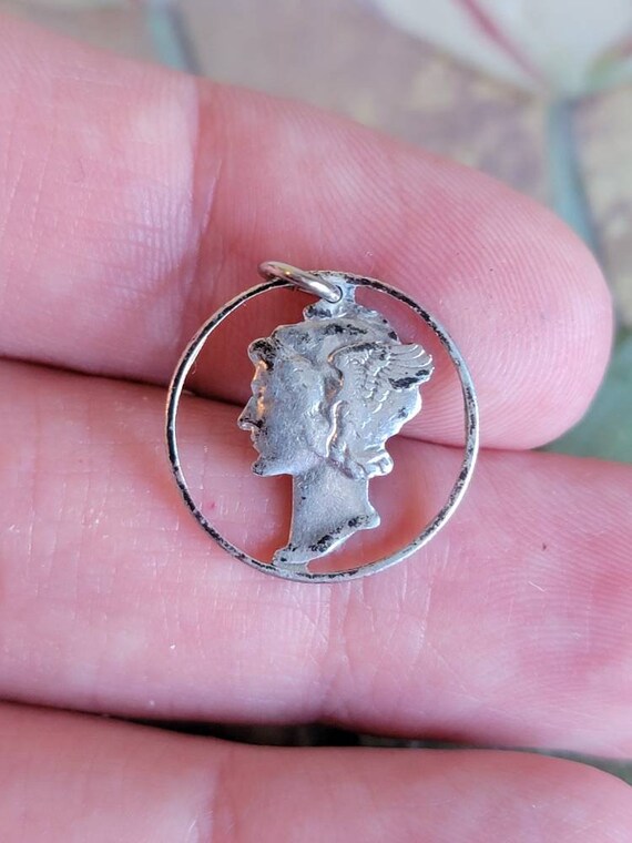 Vintage Sterling Silver Mercury Dime Cut Out Pend… - image 7
