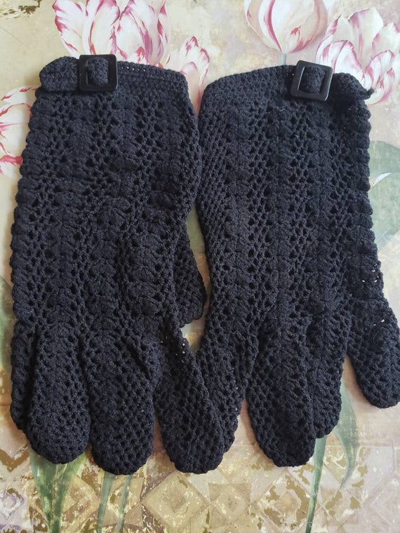 Vintage by Elayne Black Gloves Ladies Retro Croch… - image 2