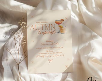 Fall Cocktail Holiday Party Invitation | Editable Autumn Happy Hour Template | Printable Friendsgiving Invite