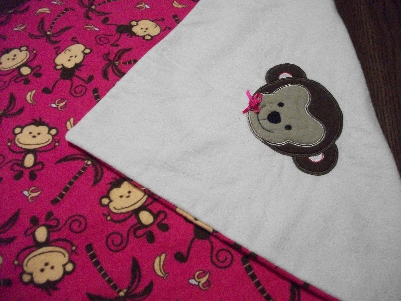 Reversible Baby Blanket Hot Pink Monkey Print Flannel and Etsy