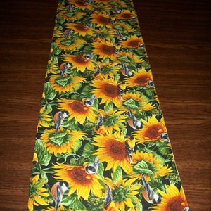 sunflowers birds roosters hens reversible table runner table decor farm style