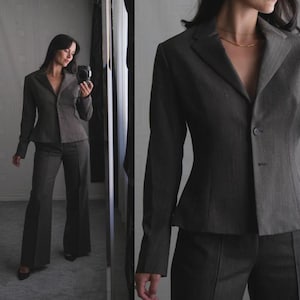 Vintage Yves Saint Laurent Tom Ford Brown Birdseye Fleck Stripe Pant Suit  |