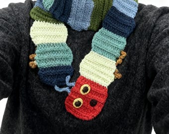 Handmade Crochet Very hungry Caterpillar Scarf, Kids, Adults Scarf, Winter Gift for Boys Girls, Animal Scarf, Valentines day gift, gift her