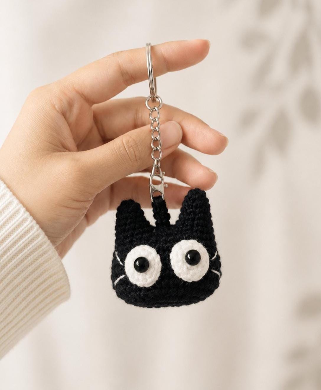 Handmade Crochet Black Cat Keychain, Cute Big Eye Cat Bag Charm
