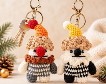Handmade Crochet Clown Keyring, Amigurumi Clown Keychain, Cute Bag Charm, fun gifts, Cute gifts, Clown gifts, Gifts for her, Clown Keychain
