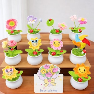 Mini vaso di girasole all'uncinetto, decorazione di girasoli fatta a mano, piccolo regalo floreale, amico, grazioso ornamento, regalo per insegnanti, grazie, girasoli all'uncinetto