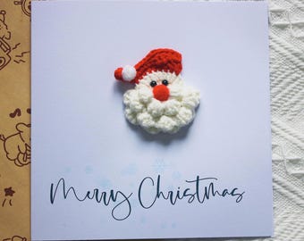 Handmade Crochet Santa Claus Christmas Card – Cute Christmas Card, Red or Green Hat Santa, Xmas Gift for Friends & Family, Christmas cards