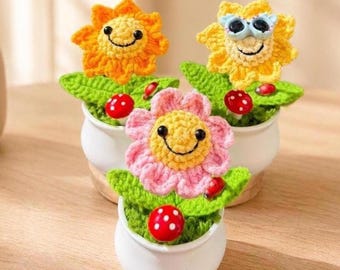 Mini häkeln Sonnenblume Topf, handgemachtes Sonnenblume Dekor, kleine Blume Geschenk, Freund, niedliche Verzierung, Lehrer Geschenk, danke, gehäkelte Sonnenblumen
